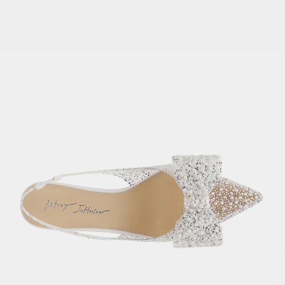 NEW BETSEY JOHNSON Patti Faux Pearl Slingback Heels With Bow in Pearl 825 3m7 - Picture 10 of 12